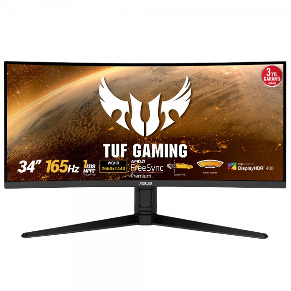 ASUS TUF GAMING VG34VQL1B 34 VA KAVISLI FREESYNC  3440x1440 1MS(MPRT) 165HZ DP HDMI USB MM VESA 3YIL EYECARE,ELMB,HDR400