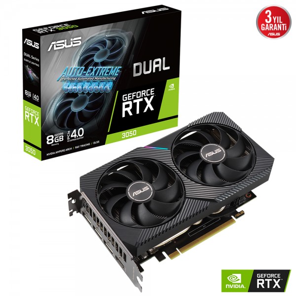 ASUS GEFORCE DUAL-RTX3050-8G 8GB GDDR6 128bit 1807MHz OC 1xHDMI 3xDP RGB EKRAN KARTI 1