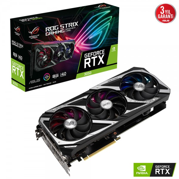 ASUS GEFORCE ROG-STRIX-RTX3050-8G-GAMING 8GB GDDR6 128bit 1807MHz OC 2xHDMI 3xDP RGB EKRAN KARTI 1