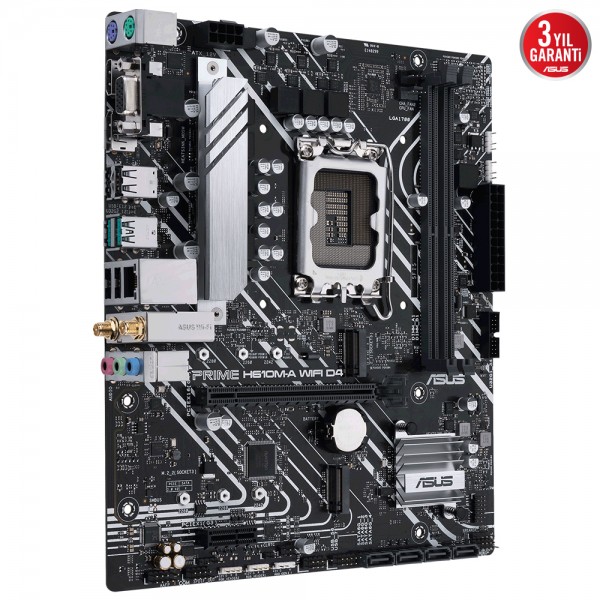 ASUS PRIME H610M-A WIFI D4 Intel H610 LGA1700 DDR4 3200 DP HDMI VGA Çift M2 USB3.2 AURA RGB mATX ASUS 5X PROTECTION III, Armoury Crate, AI Suite 3 3