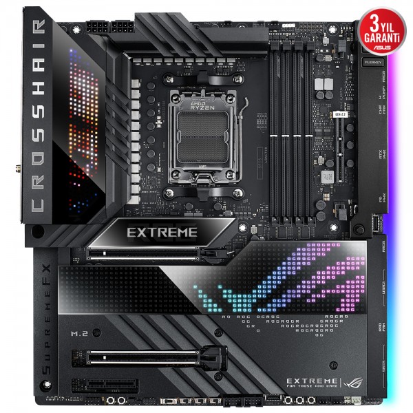 ASUS ROG CROSSHAIR X670E EXTREME AMD X670E AM5 DDR5 6400 2XUSB4(THUNDERBOLT) 5X M2 USB3.2 WİFİ 6E AURA RGB 10GBİT + 2.5GBİT LAN EATX 128GB A KADAR RAM DESTEĞİ 20+2 GÜÇ AŞAMASI PCIE5.0 1