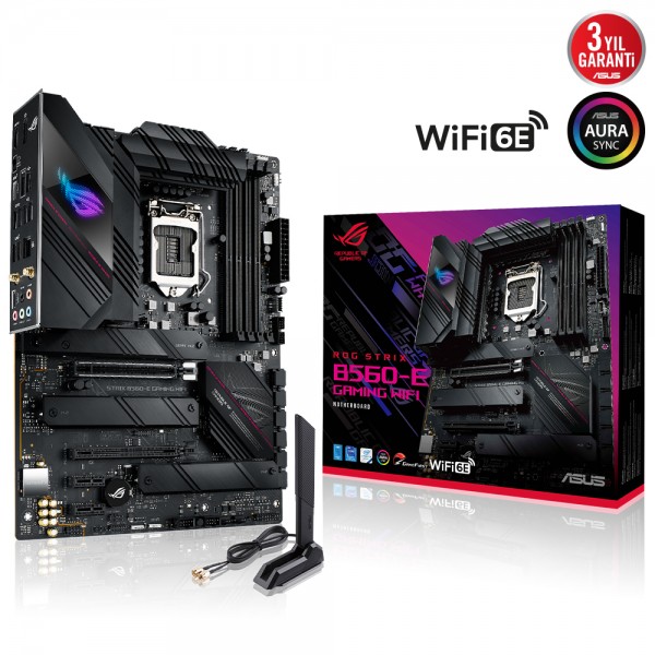 ASUS ROG STRIX B560-E GAMING WIFI Intel B560 LGA1200 DDR4 5333 DP HDMI 3x M2 USB3.2 AX WiFi + BT AURA RGB 2.5Gb Intel ATX 128GBa kadar ram desteği, İki Yönlü AI Ses Engelleyici Mic. 1