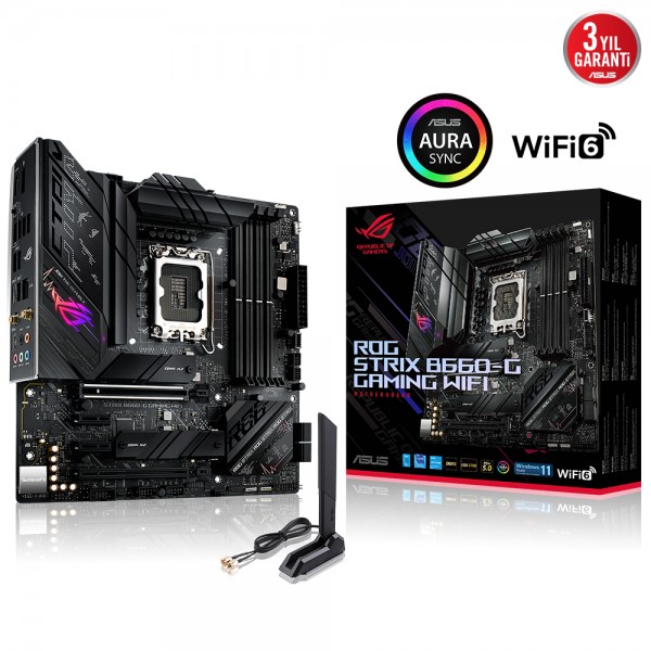 Asus ROG Strix B660-G Gaming WIFI Intel B660 Soket 1700 DDR5 6000(OC)MHz mATX Gaming Anakart 1