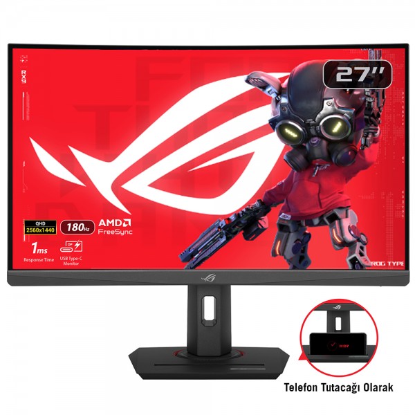 ASUS ROG STRIX XG27WCS 27" CURVED HDR400 GAMING 2K FAST IPS FREESYNC VE G-SYNC UYUMLU 2560x1440 1MS 180HZ DP HDMI USB 1