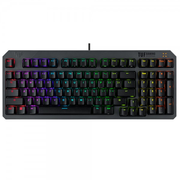 ASUS TUF GAMING K3 GEN II RED SWITCH, KOMPAKT 97 TUŞ DİZİLİMİ, OPTİK-MEKANİK RGB ANAHTARLAR, SES AZALTICI KÖPÜK, IP57 SU GEÇİRMEZLİK, ÇIKARILABİLİR ÜST PLAKA VE AURA SYNC