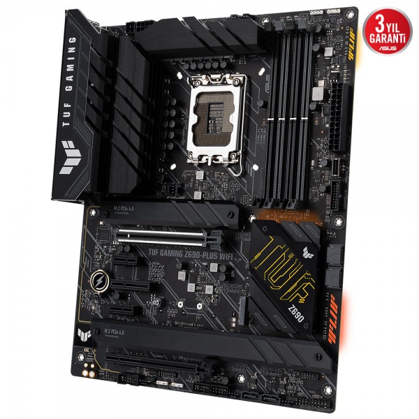 ASUS TUF GAMING Z690-PLUS WIFI Intel Z690 LGA1700 DDR5 6000 DP HDMI 4x M2 USB3.2 AX WiFi + BT AURA RGB 2.5Gbit LAN ATX PCIe5.0, İki Yönlü AI Ses Engelleyici Mik., TUF PROTECTION 3